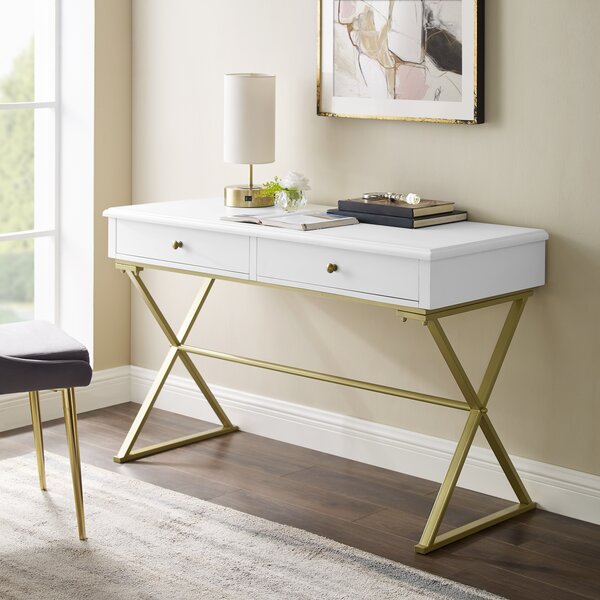 White Desk With Gold Accents Wayfair